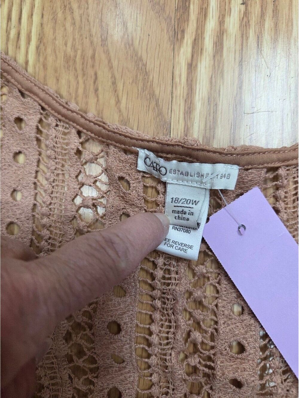 Cato Women 18/20 Blush Pink Crochet Lace Duster Vest Boho Festival Long Cardigan - Picture 7 of 9